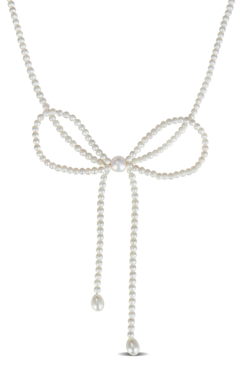 3.5-9.5mm Cultured Freshwater Pearl Bow Necklace, Main, color, WHITE