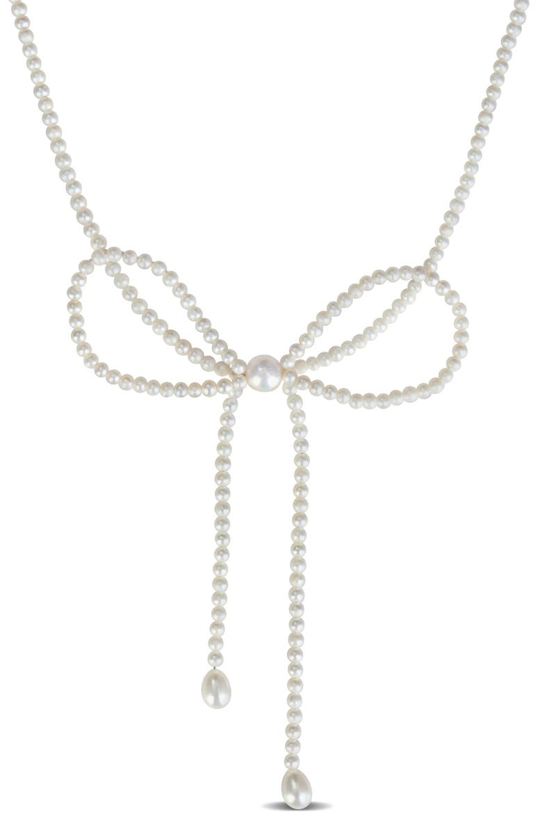 DELMAR 3.5-9.5mm Cultured Freshwater Pearl Bow Necklace, Main, color, 