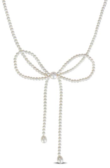 Delmar 3.5-9.5mm Cultured Freshwater Pearl Bow Necklace In White