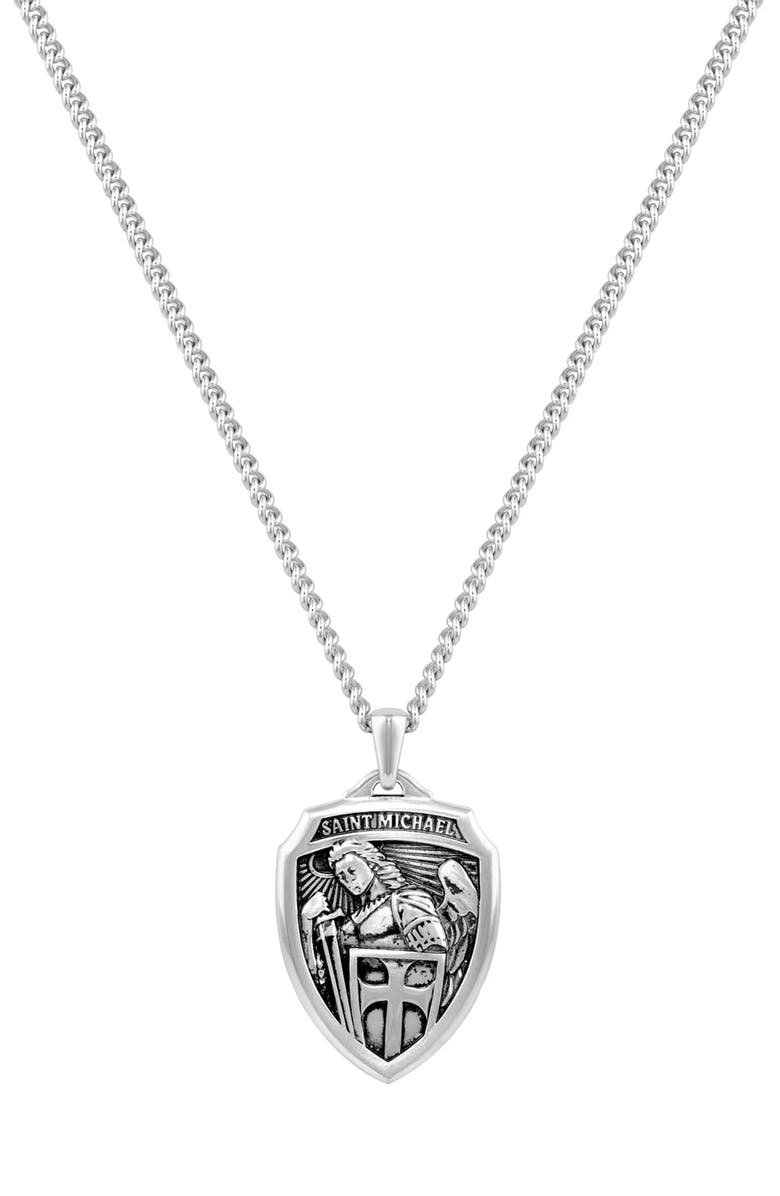 Vincero Men's St. Michael Shield Pendant Necklace, Main, color, Silver