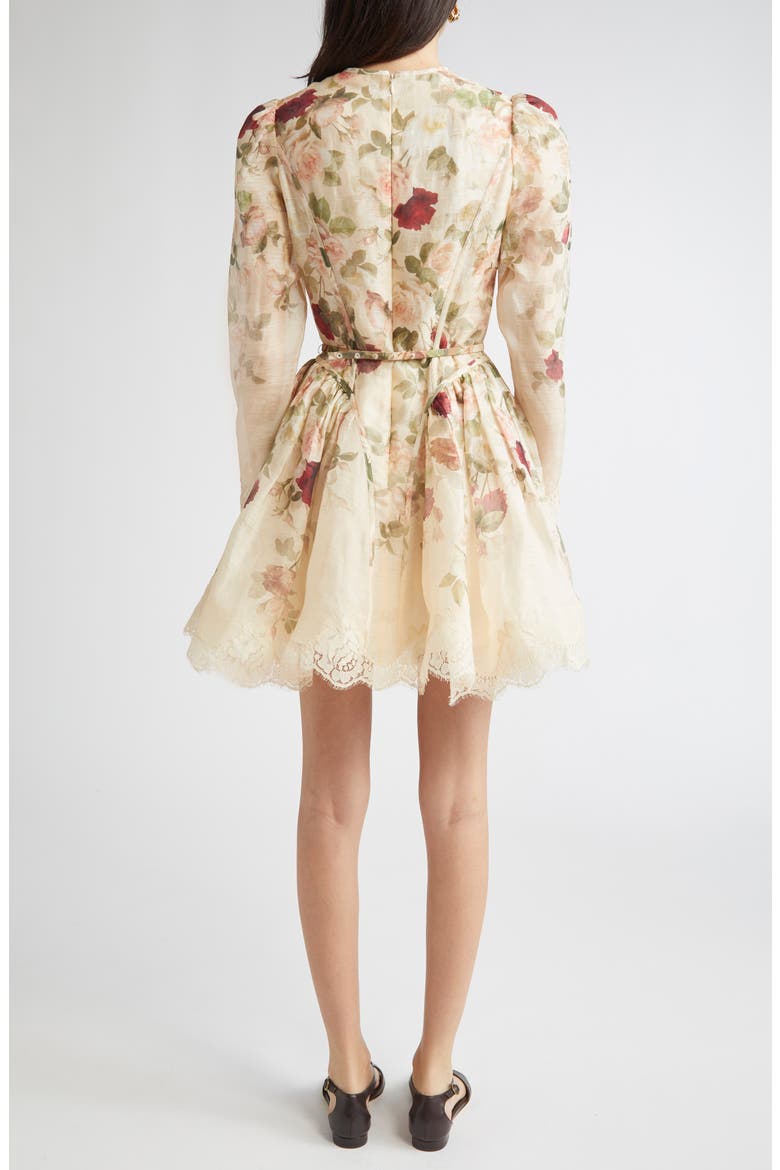 Zimmermann Hypnotic Lace Trim Long Sleeve Belted Linen & Silk
