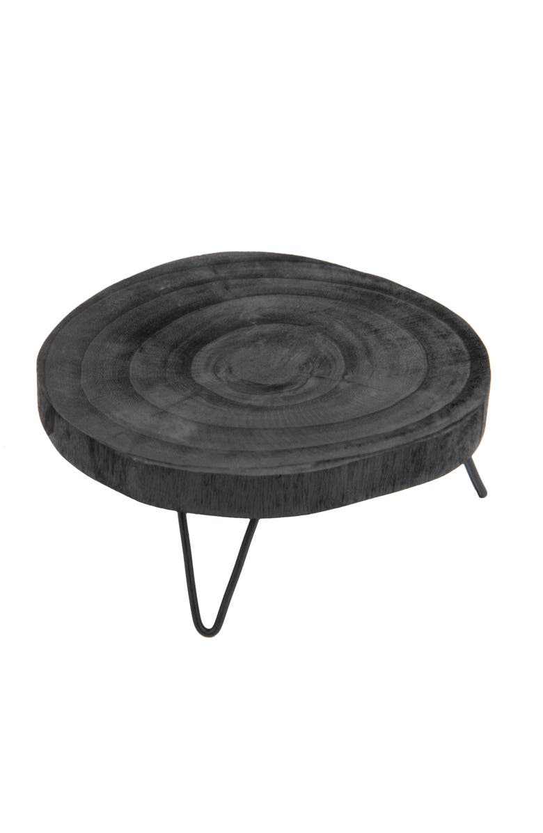 Storied Home Decorative Paulownia Wood Pedestal, Black, Main, color, Black