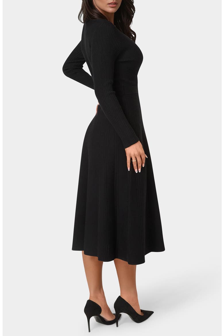 Surplice V-Neck Fit & Flare Sweater Dress, Alternate, color, BLACK