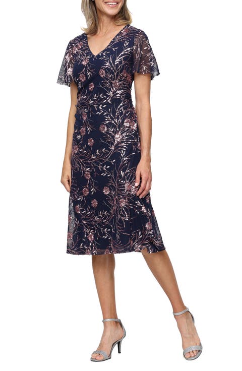 Stretch Sequin Midi Cocktail Dress