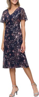 SL FASHIONS Stretch Sequin Midi Cocktail Dress