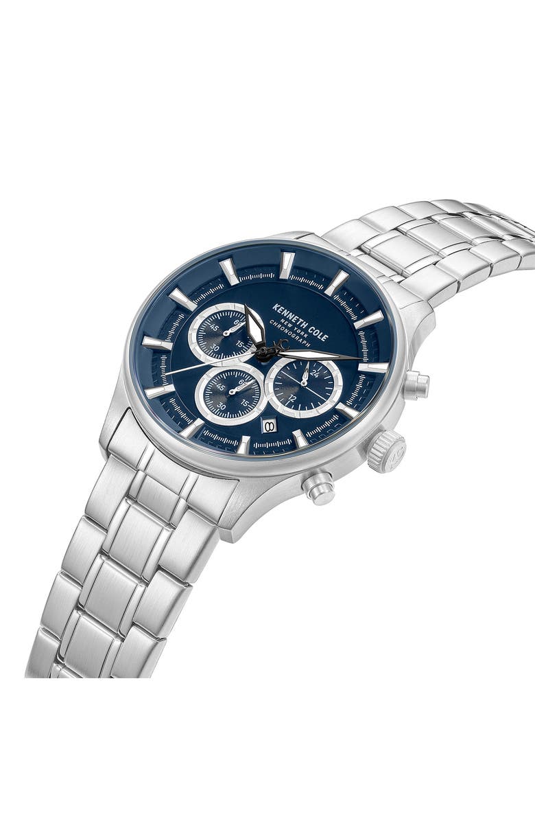 Kenneth Cole New York The Thompson Blue Chronograph Bracelet Watch, 43.5mm, Alternate, color, Silver