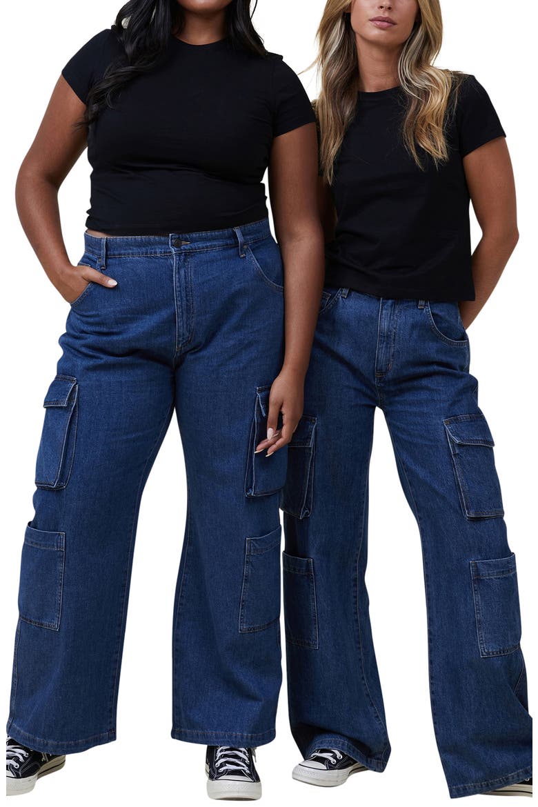 Wide Leg Cargo Pocket Jeans, Alternate, color, NORDIC BLUE