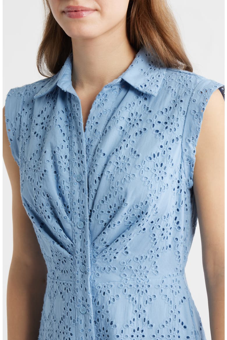 Eyelet Embroidery Sleeveless Shirtdress, Alternate, color, LAGOON