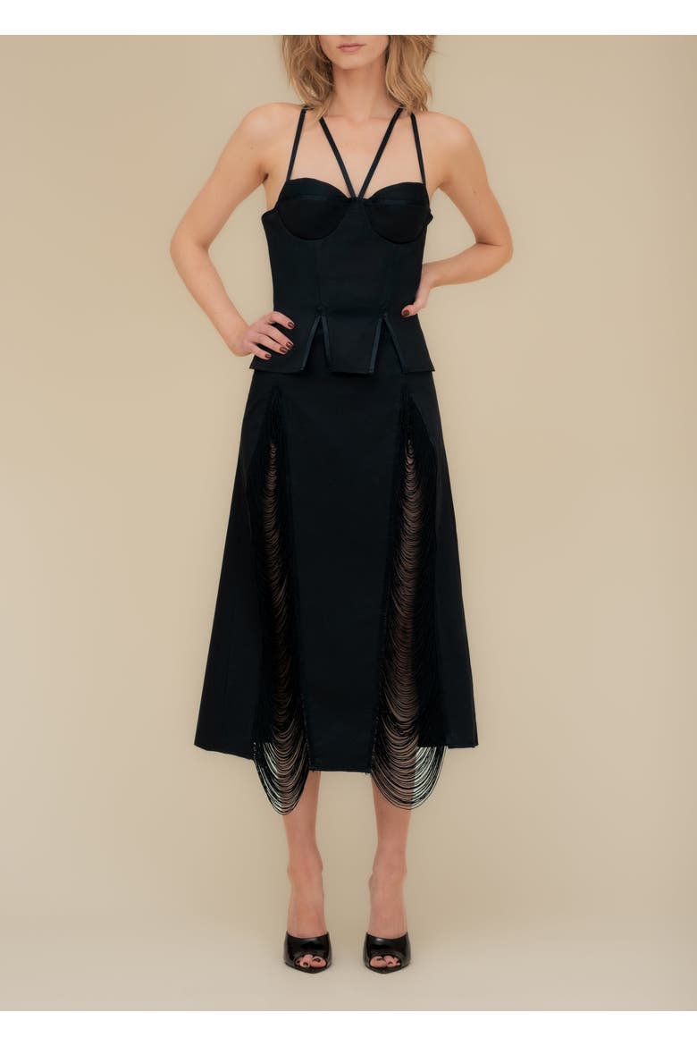 Madeleine Fitted Corset-Inspired Poplin Top, Alternate, color, Black