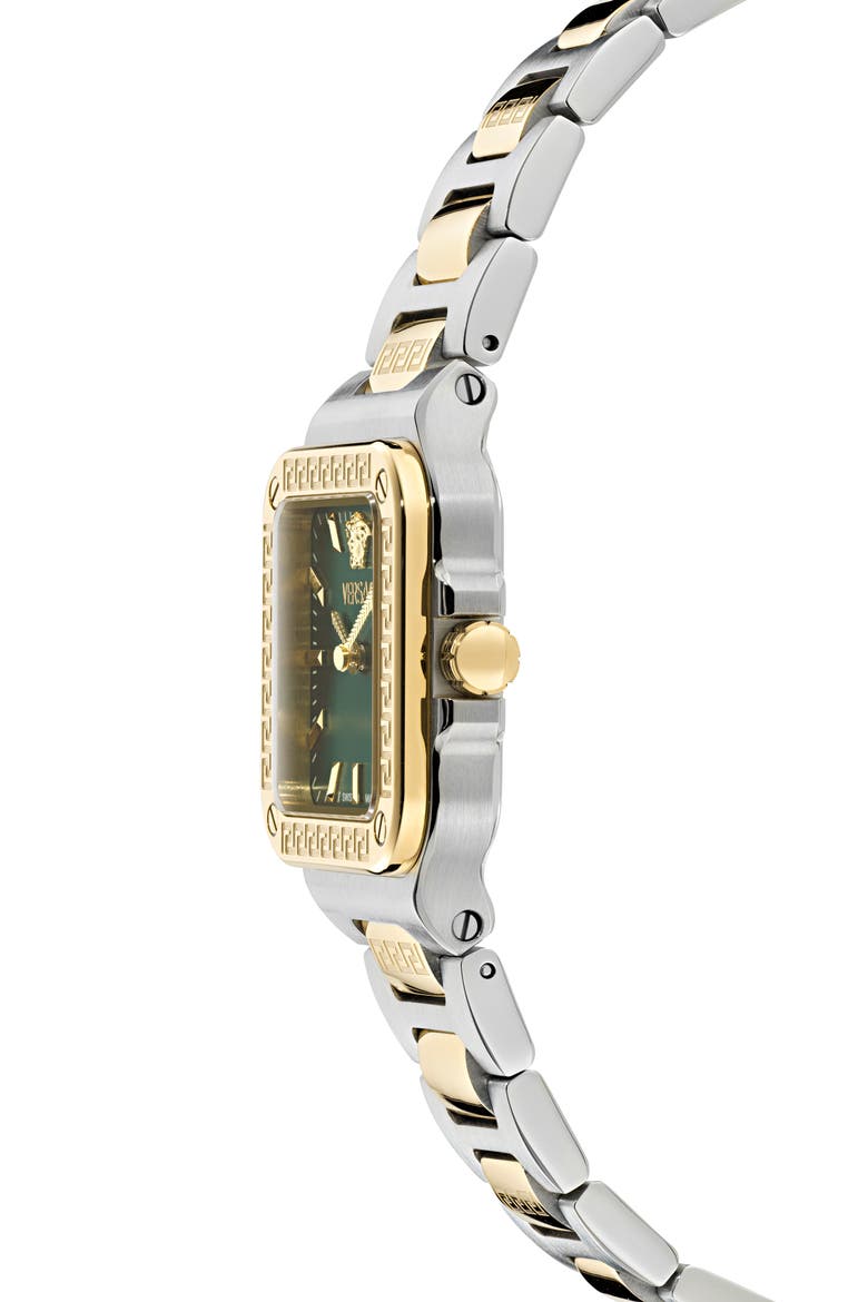 Greca Edge Two-Tone Bracelet Watch, 30mm x 30mm, Alternate, color, GREEN/ TWO TONE