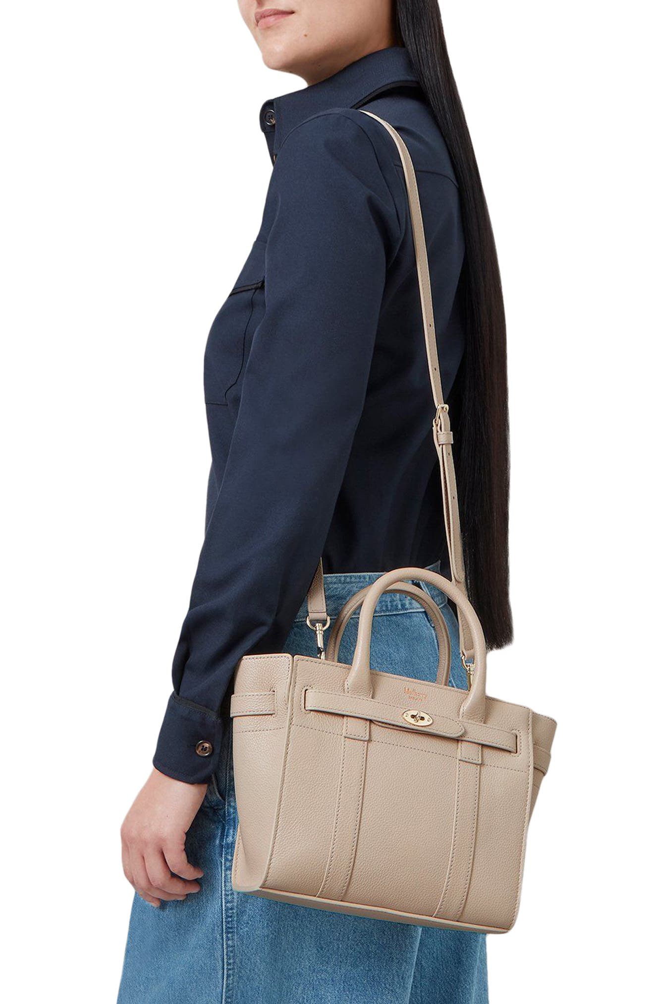 Mini Zipped Bayswater Leather Tote, Alternate, color, CHALK