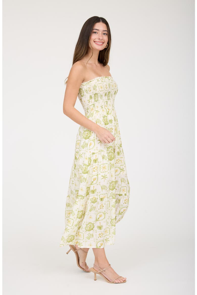 Tropical Print Strapless Midi Sundress, Alternate, color, LIGHT OLIVE