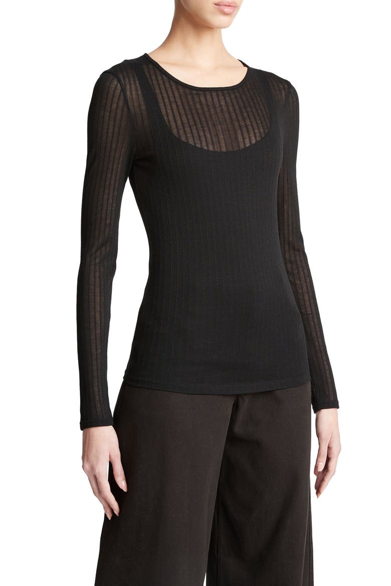 Semisheer Rib Long Sleeve Top, Alternate, color, BLACK