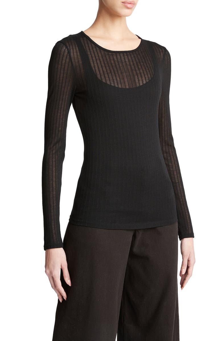 Vince Semisheer Rib Long Sleeve Top, Alternate, color, Black