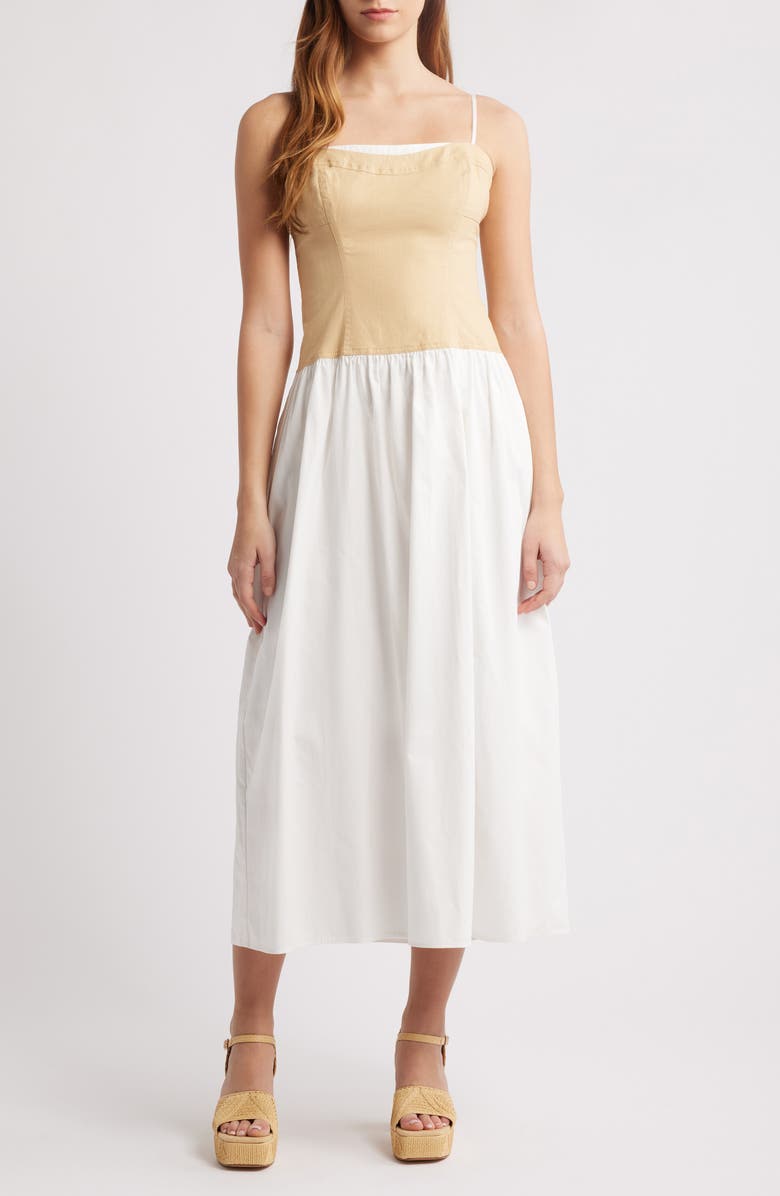 MOON RIVER Colorblock Cotton Midi Dress, Main, color, Ivory