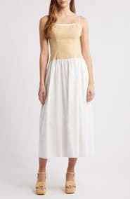 MOON RIVER Colorblock Cotton Midi Dress