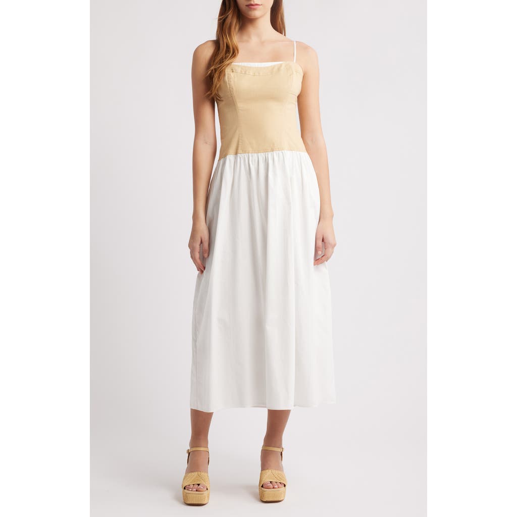 Moon River Colorblock Cotton Midi Dress In Ivory