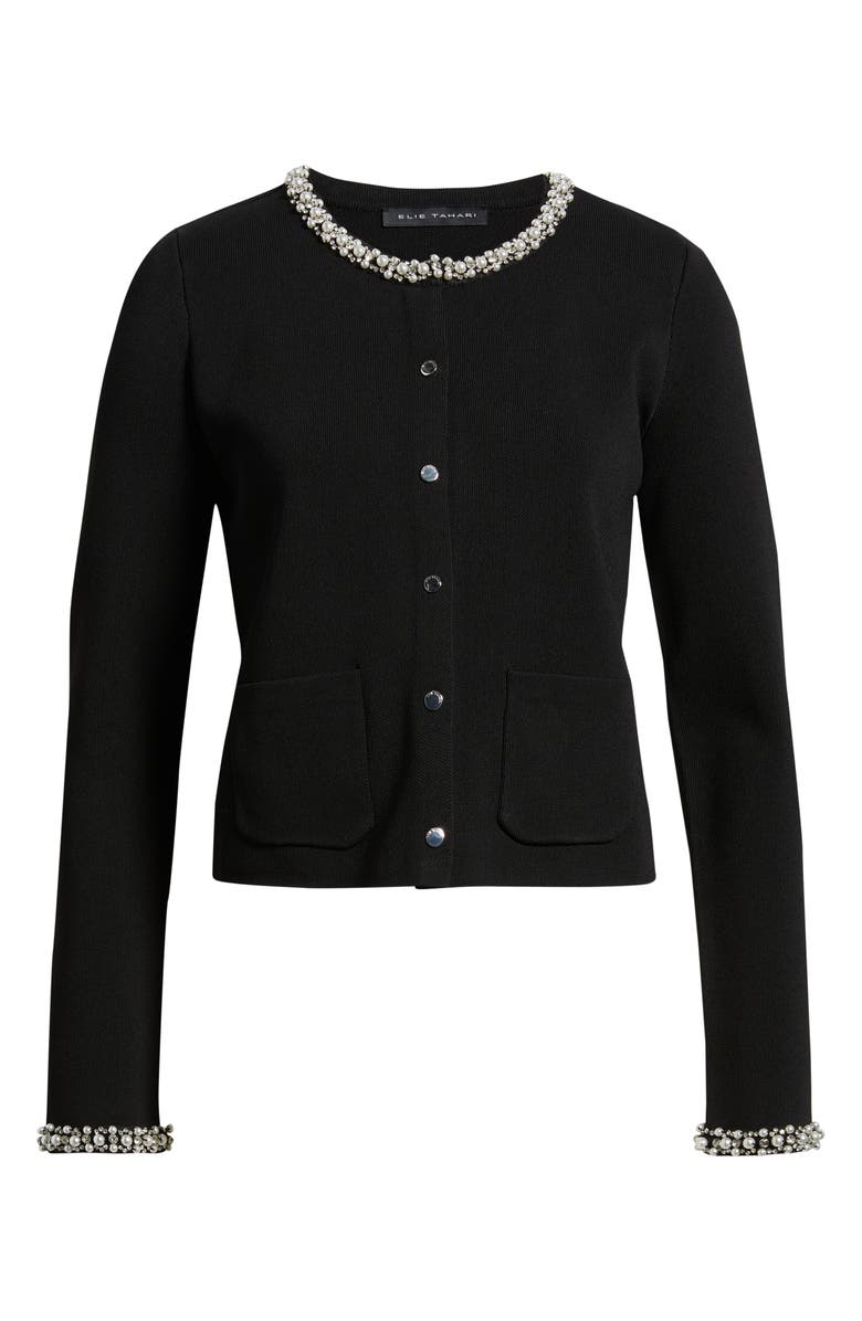 Elie Tahari The Rosa Embellished Neck Cardigan, Alternate, color, Noir