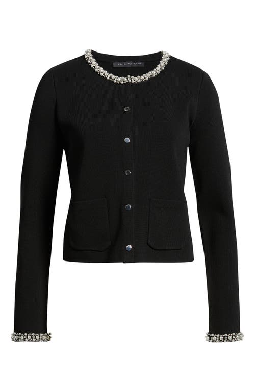 Elie Tahari The Rosa Embellished Neck Cardigan In Black