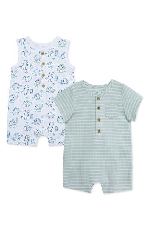 Little Me Dino Assorted 2-pack Rompers In Green