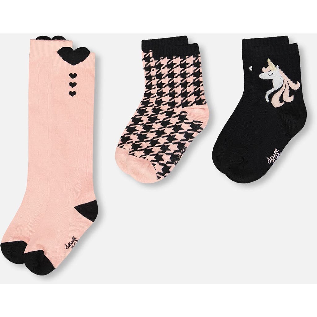 Deux Par Deux Girl 3-pack Knit Socks In Pink