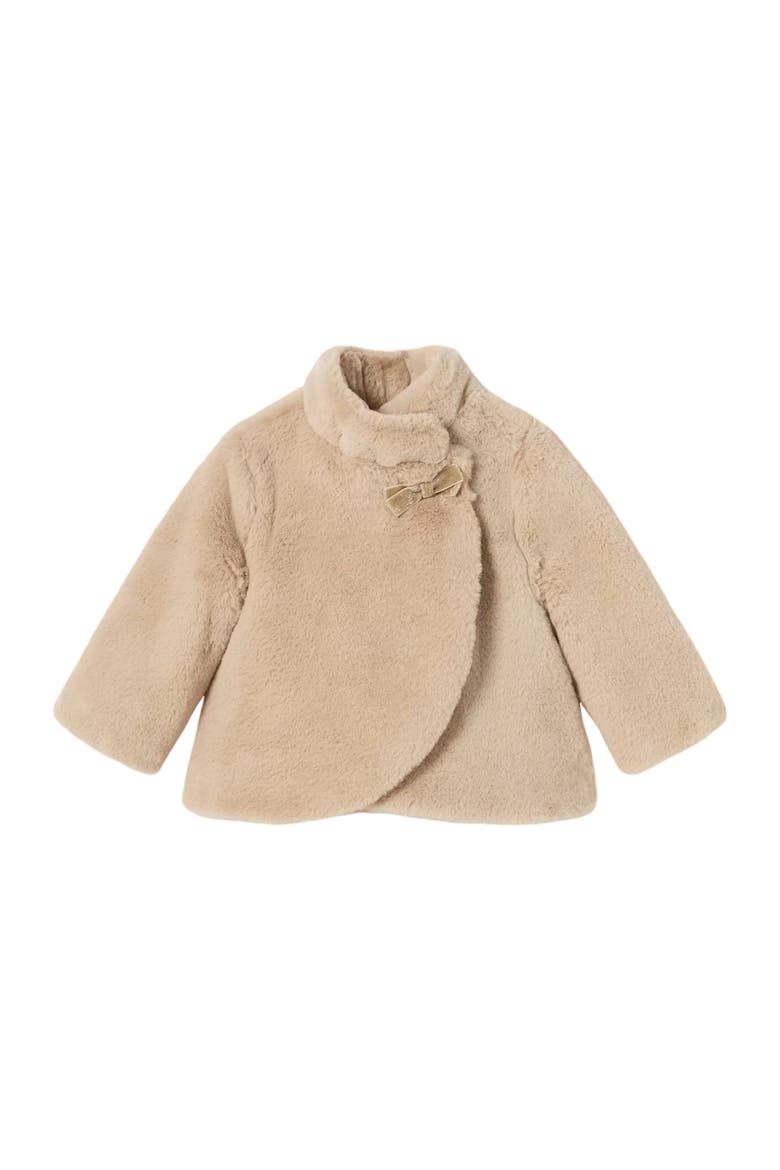 Bow Faux Fur Coat, Main, color, Beige