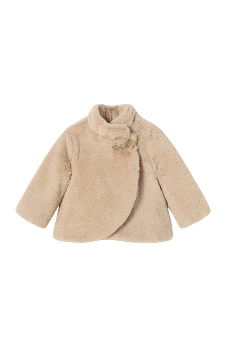 Mayoral Bow Faux Fur Coat, Main, color, Beige
