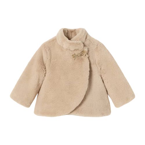 Mayoral Bow Faux Fur Coat in Beige 