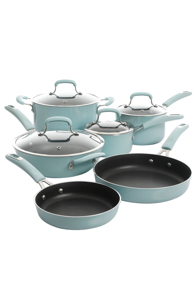 Andover 10 Piece Nonstick Aluminum Cookware Set, Main, color, Glacier Blue