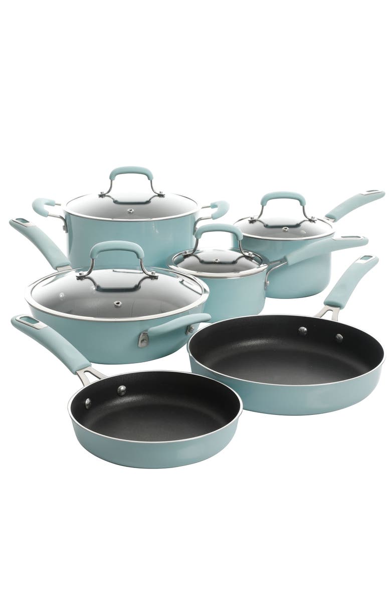 Kenmore Elite Andover 10 Piece Nonstick Aluminum Cookware Set, Main, color, Glacier Blue