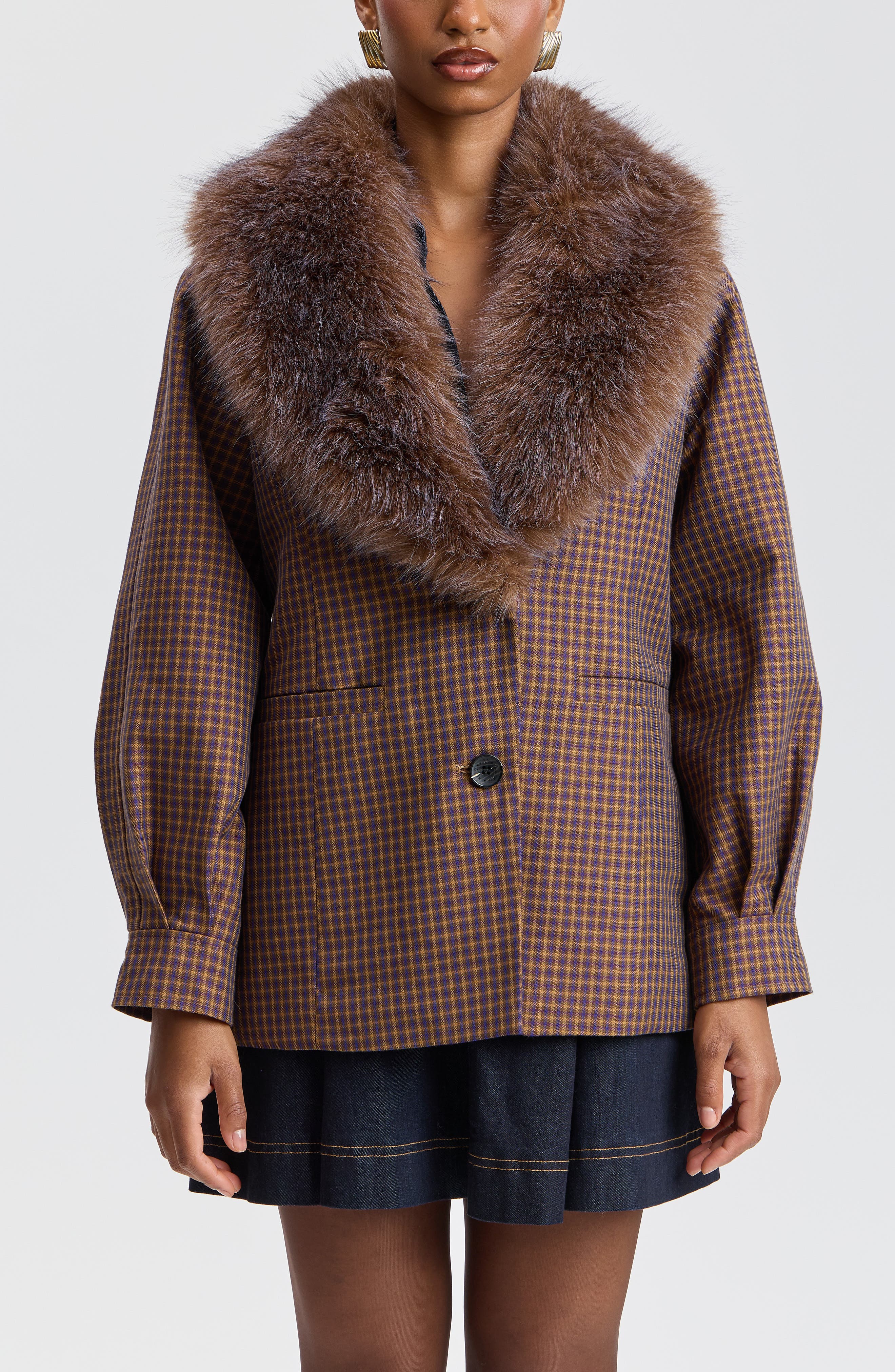 Faux Fur Trim Oversized Blazer