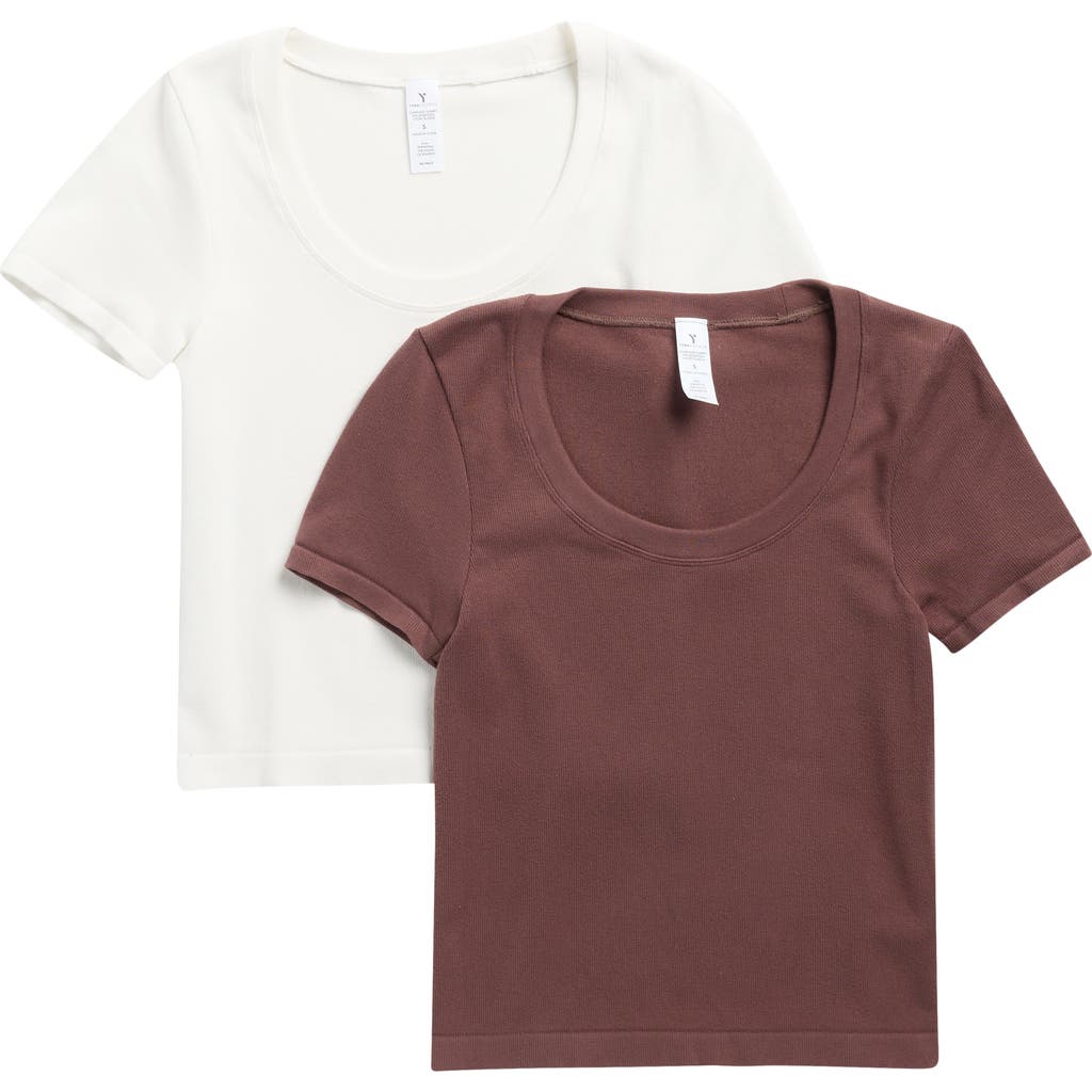 Yogalicious 2-pack Seamless Yummy Ribbed T-shirts In Burgundy