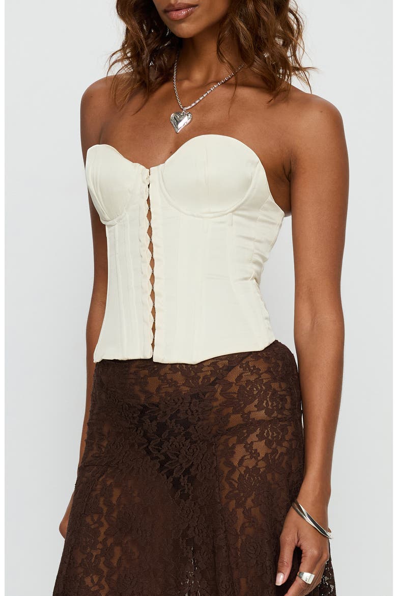 Afelia Lace-Up Strapless Corset Top, Alternate, color, WHITE