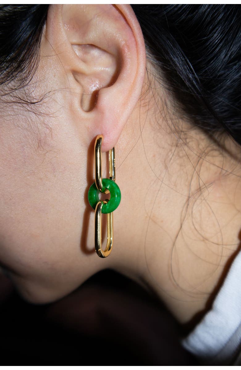 seree Della Convertible link large gold jade earrings, Alternate, color, Bright Green