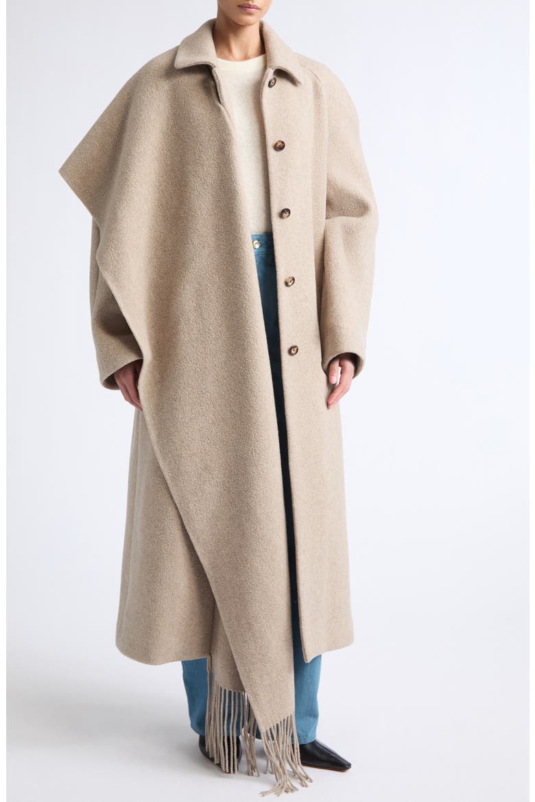 Canyon Wool Blend Coat with Scarf Detail, Alternate, color, DUNE MELANGE