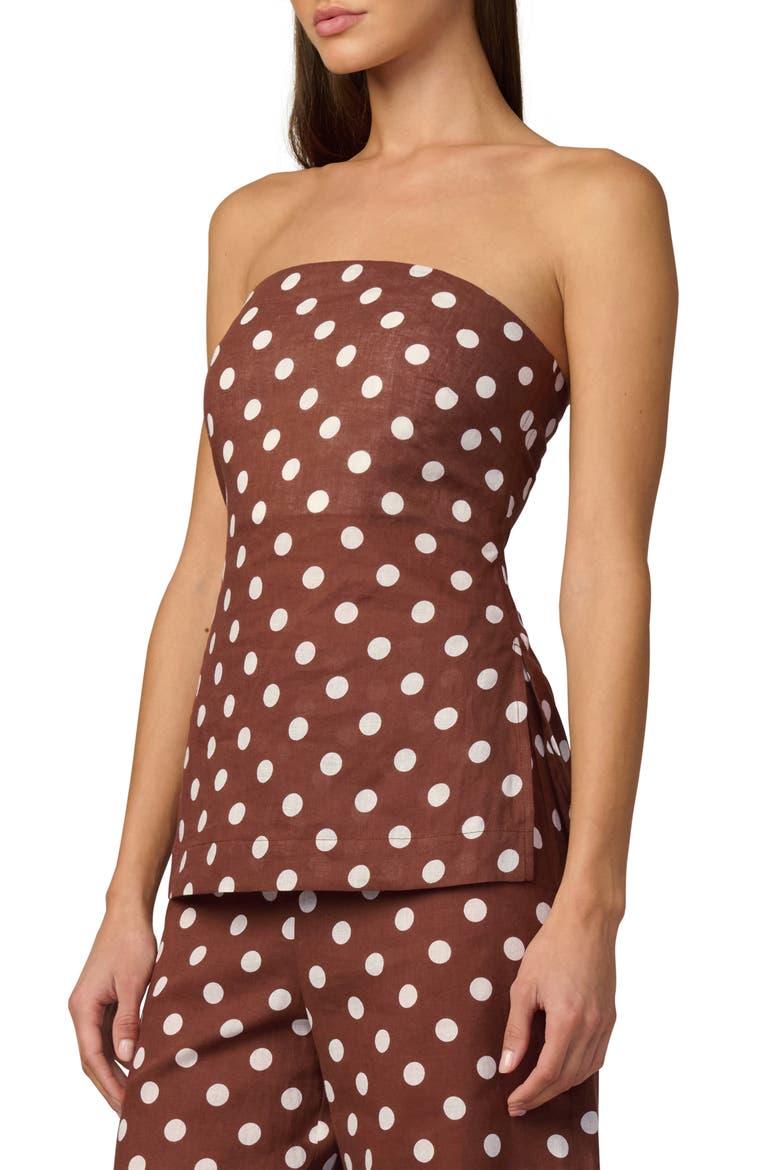 The Mariel Dot Strapless Linen & Cotton Top, Alternate, color, CHOCOLATE/ ECRU DOT