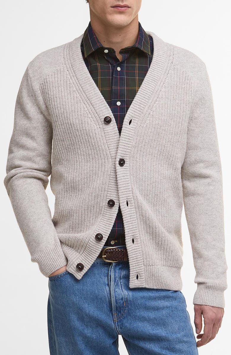 Barbour Mainland Ribbed Wool & Cotton Cardigan, Main, color, Mist