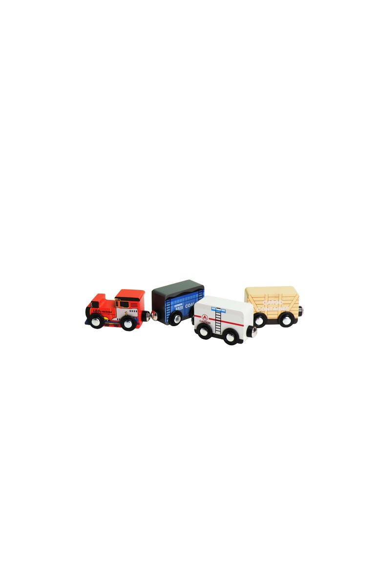 Leo & Friends Wooden Steam-Era Freight Trains | Includes Train Cars, Wagons, Freight Trucks, Magnet Connectors, Main, color, Red