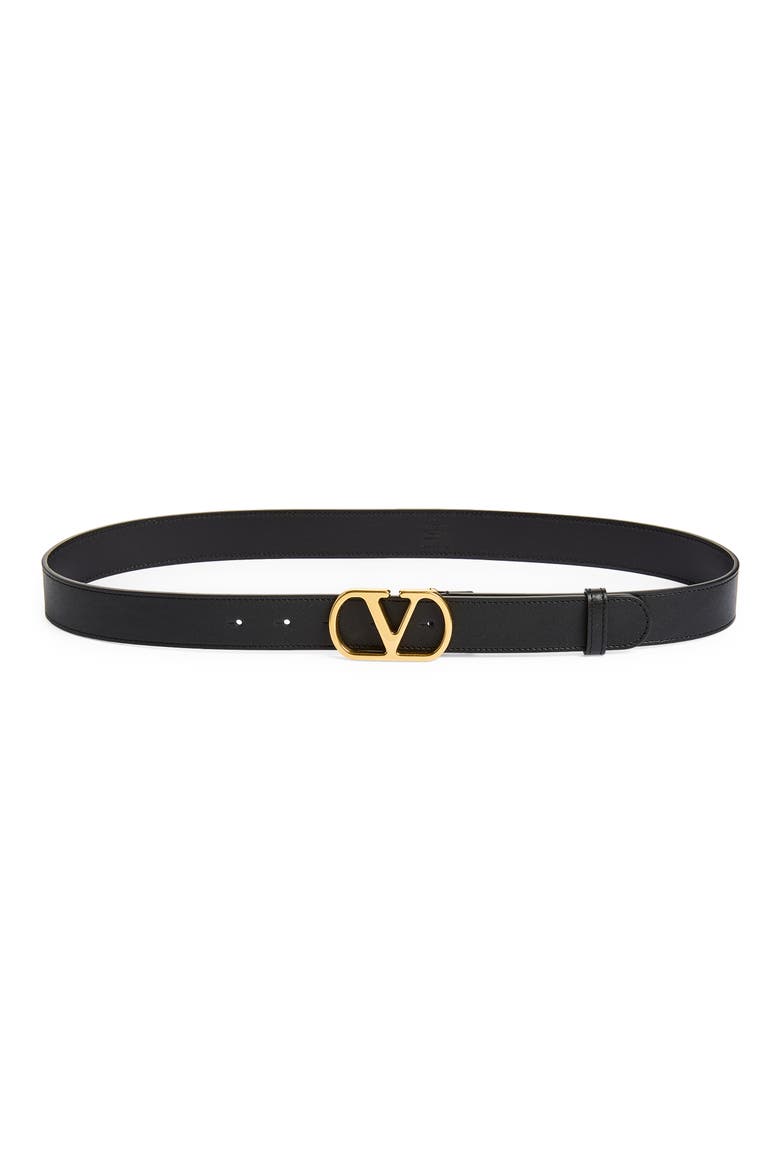 VLOGO Buckle Signature Leather Belt, Main, color, BLACK