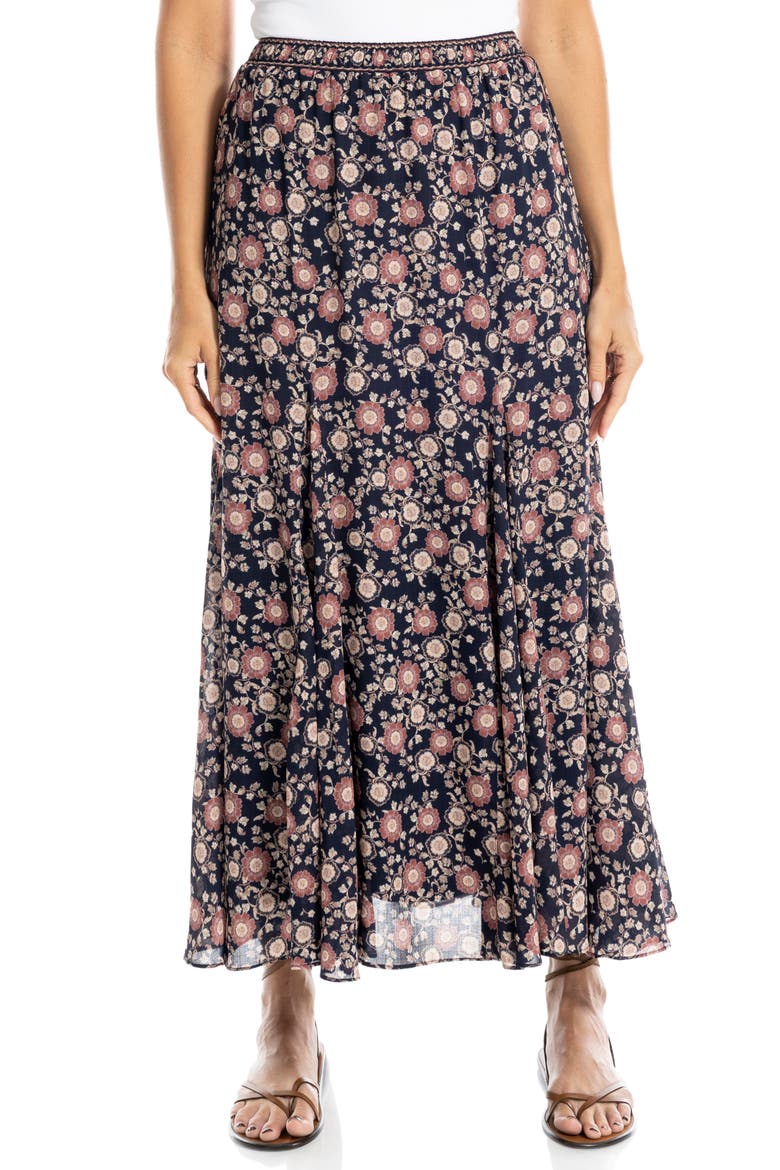 Georgette Godet Maxi Skirt, Alternate, color, DK NAVY/ RUST TAPESTRY