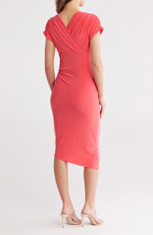 Vince Camuto Cap Sleeve Asymmetric Hem Body-con Dress In Guava