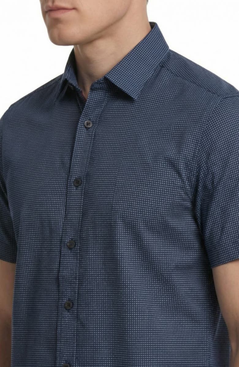 Report Collection Geometric Print 4-Way Stretch Short Sleeve Button-Up Shirt, Alternate, color, Navy