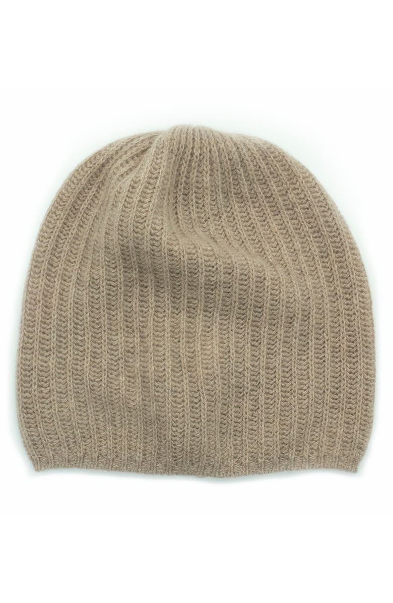 Portolano Rib Knit Cashmere Beanie, Main, color, Nile Brown