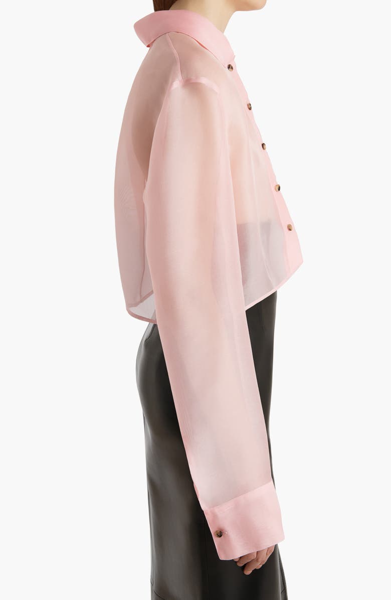 Khaite Jasen Silk Organza Crop Button-Up Shirt, Alternate, color, Petal