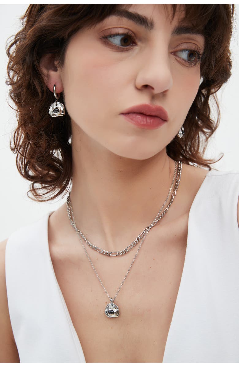 Classicharms Aria Gemstone Hoop Drop Earrings, Alternate, color, Silver/Noir Black