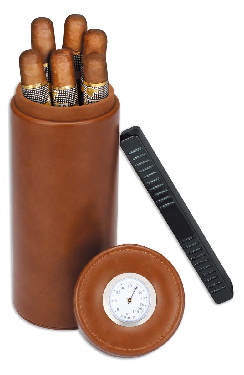 BROOKSTONE Cedar Lined Cigar Travel Tube, Main, color, Brown