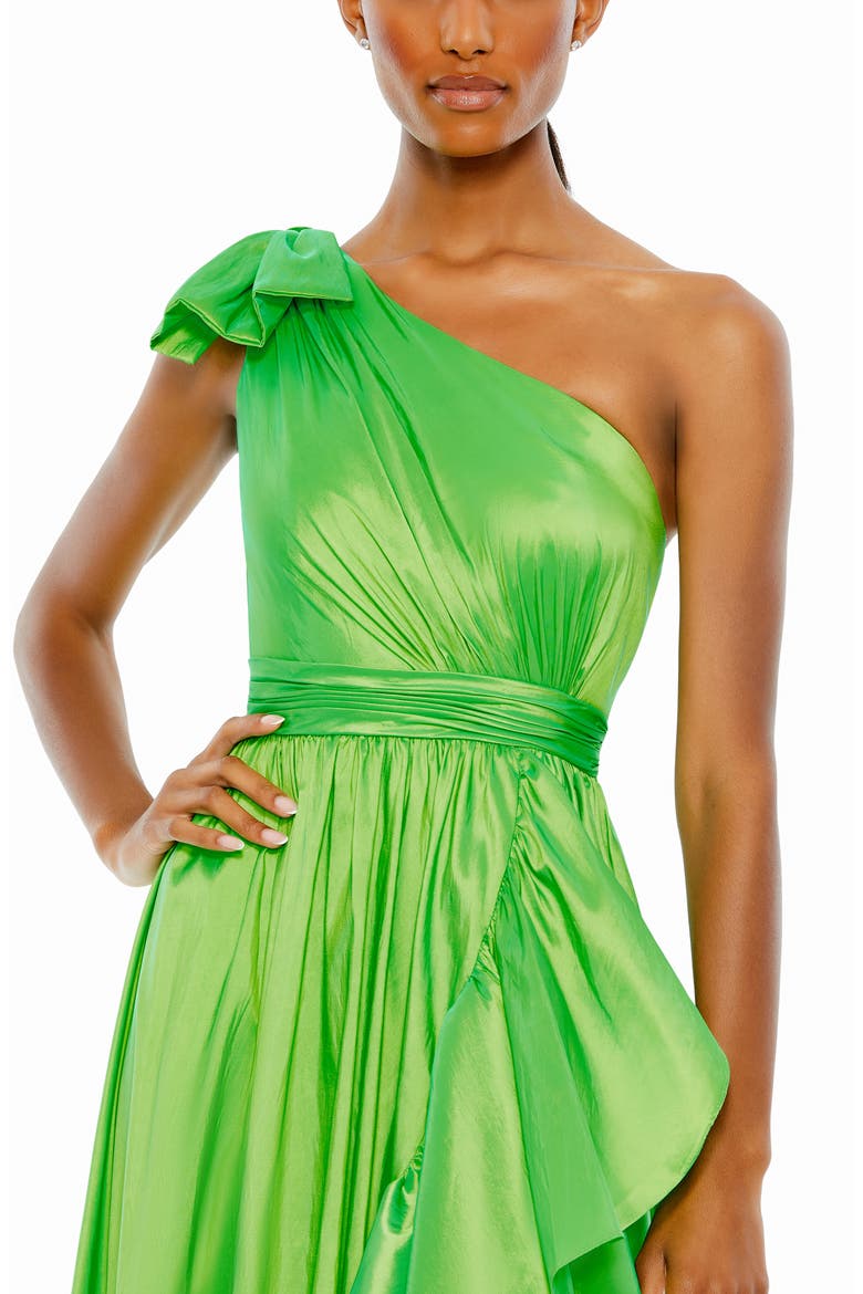 Ruffle One-Shoulder Taffeta Gown, Alternate, color, SPRING GREEN