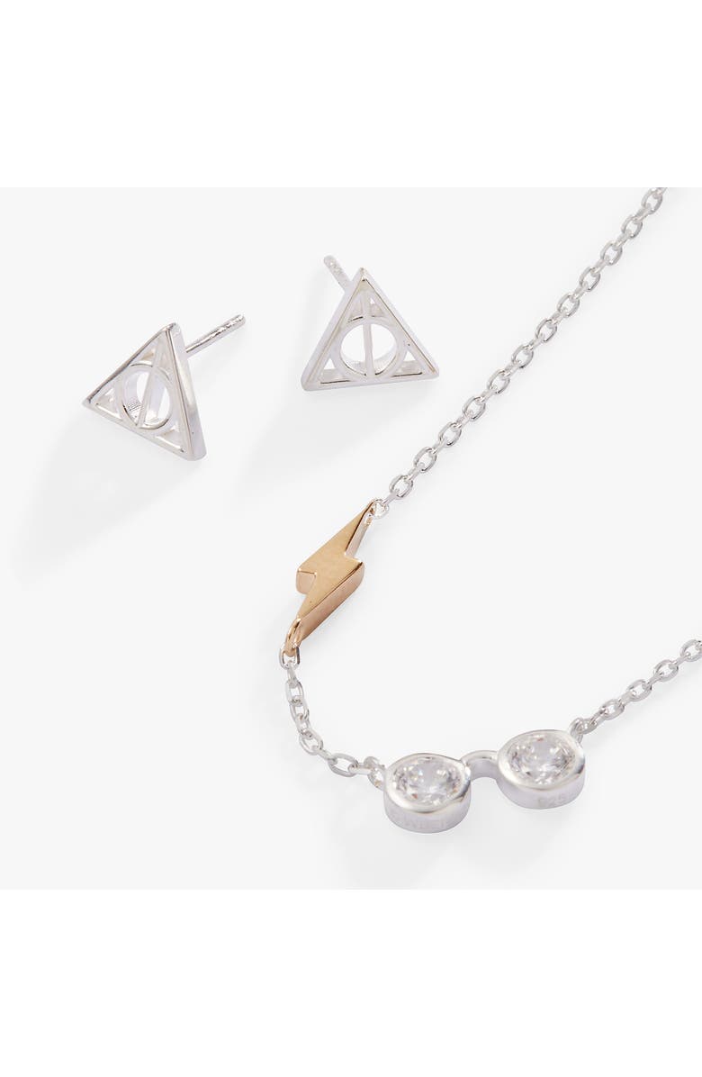 Alex and Ani Harry Potter Glasses and Deathly Hallows Necklace and Earring Set, Alternate, color, Silver