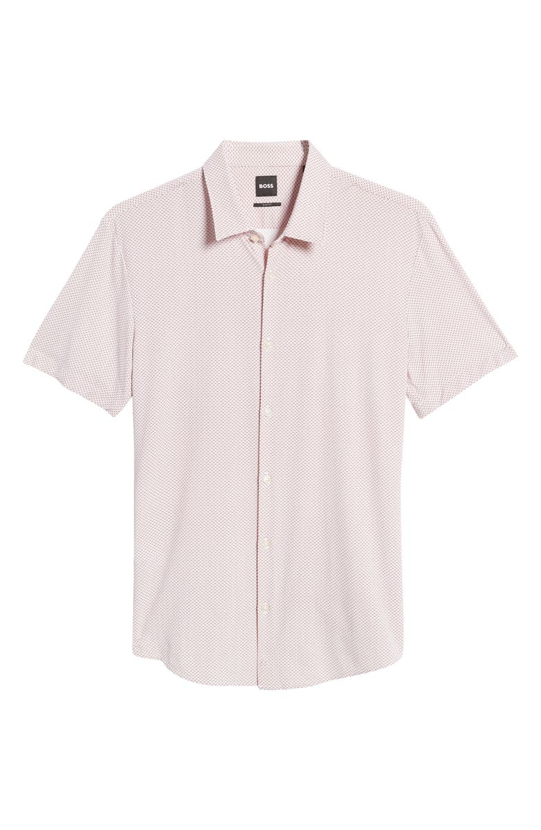 BOSS Ronn Slim Fit Geo Print Short Sleeve Button-Up Shirt, Alternate, color, Dark Red