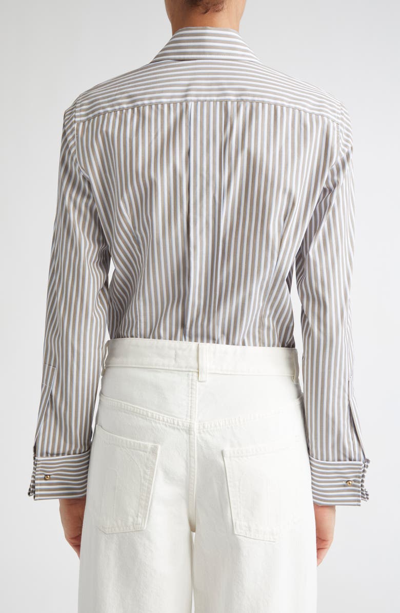 Max Mara Risors Stripe Stretch Poplin Button-Up Shirt, Alternate, color, Hazelnut Brown
